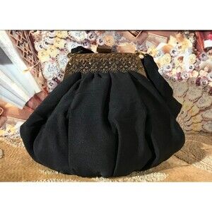 Antique 1900s Black Purse 1910s Art Nouveau Edwardian Victorian Steampunk Bag